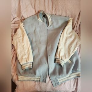H&M white and blue varsity jacket oversized size small